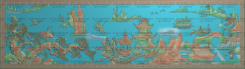 高清精雕图jdp灰度图bmp浮雕图雕刻图精品山水楼阁床背板1371x384
