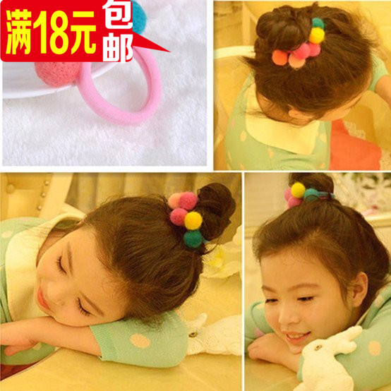 韩国儿童女童发饰品女孩公主头饰品宝宝羊毛毡球球扎发圈头绳皮筋