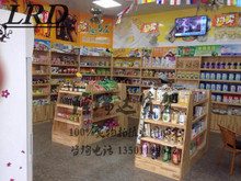 实木货架进口食品展示柜零食饮料展示架实木中岛柜原木红酒展柜