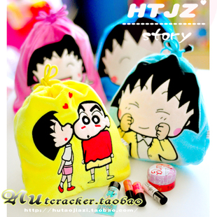 包邮卡通可爱小女孩花轮同学小玉爷爷 毛绒抽绳袋束口袋收纳袋