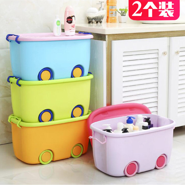 开馨宝 卡通带轮有盖加厚塑料 儿童用品收纳箱 大号2个 优惠券折后￥49包邮（￥99-50）