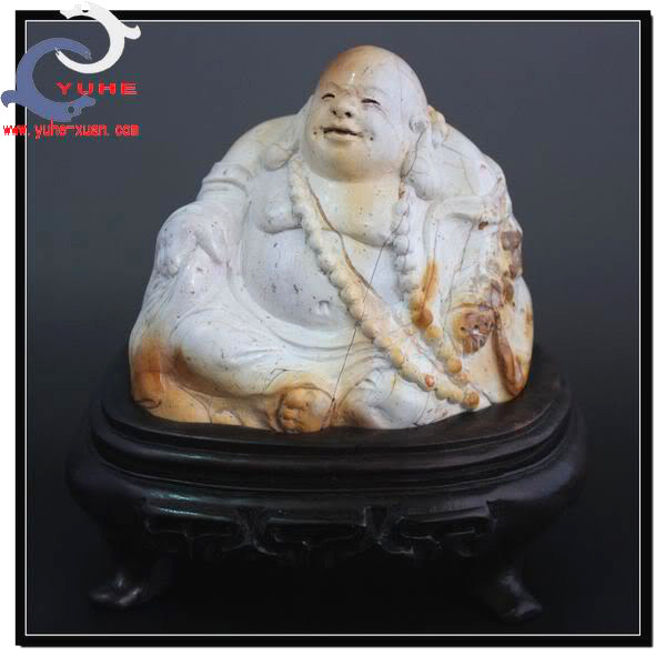 寿山石摆件 国石真品 虎皮花坑石 福在眼前 弥勒摆件【裕和轩】B7