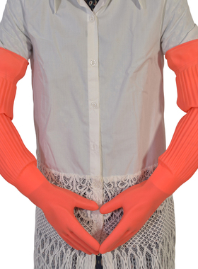 一体加长加厚乳胶洗碗洗衣家务防水清洁橡胶手套56cm送棉内胆耐磨