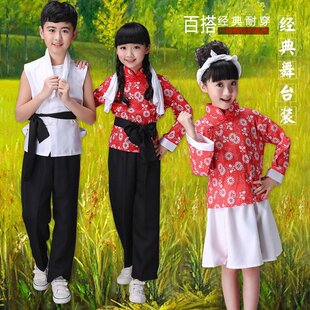 老农民村姑采茶女劳动妇女阿宝演出服农夫装扮陕北游击队武工队服