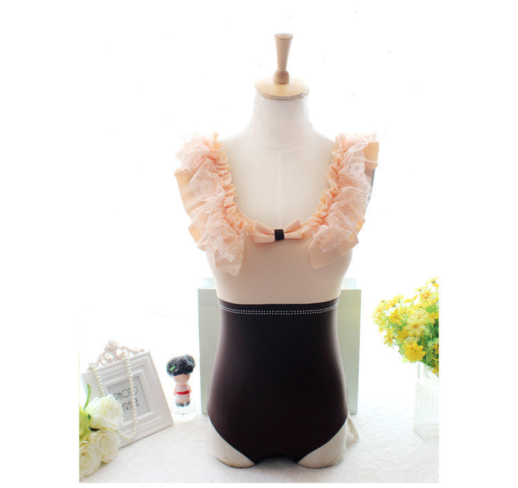 韩版网红款蕾丝甜美小清新遮肚显瘦连体保守温泉泳衣