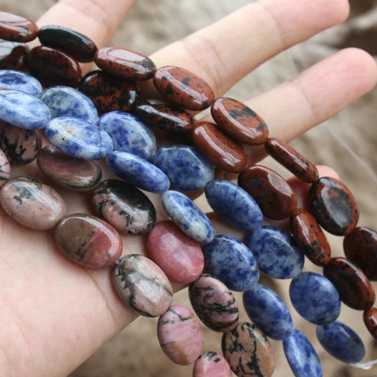 天然蓝点石/金天鹅/黑线红纹石 13*18mm蛋形 diy饰品材料配件