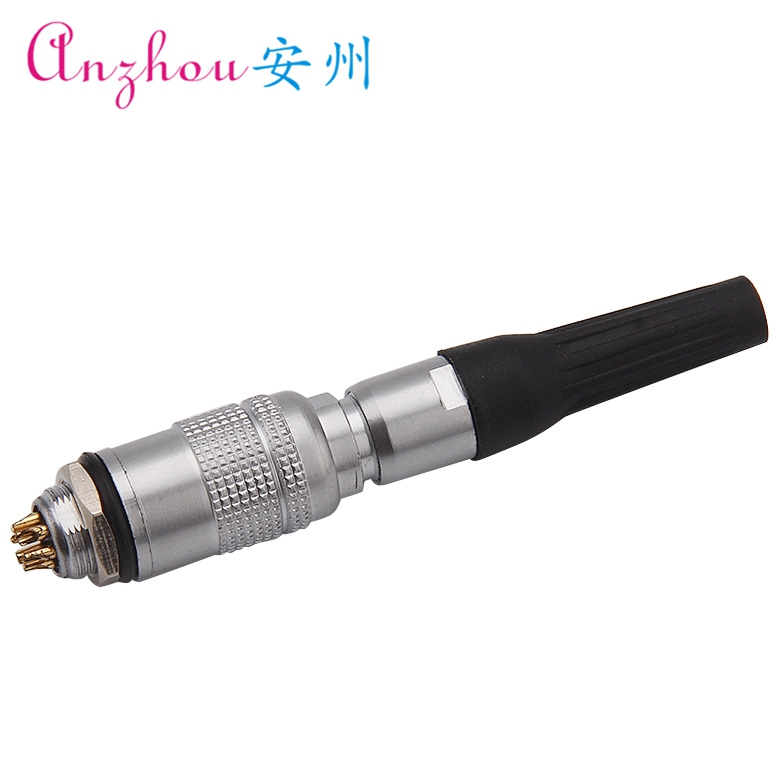 镀金航空插头YC8-6芯 YC8-6P推拉式快速连接 孔径8MM 带橡胶尾