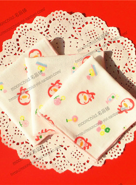 出口日本台湾puku蓝色企鹅纯棉幼儿园儿童环保手帕方巾口水巾粉色