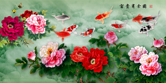风景画 花开富贵 富贵牡丹装饰画墙画贴画客厅走廊大幅海报J1443C图片