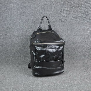 女士休闲轻便大容量双肩旅行旅游背包 韩版简约真皮牛皮书包黑色