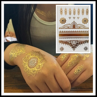 防水金属纹身贴 金链首饰贴纸 Flash Metallic Tattoos golden
