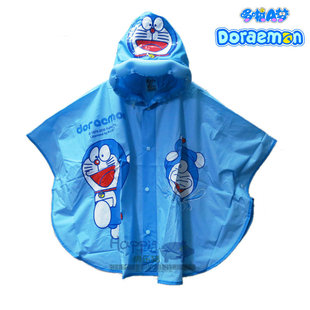Doraemon 哆啦A梦叮噹猫吹气卡通帽儿童雨披雨衣充气帽斗篷4-12岁