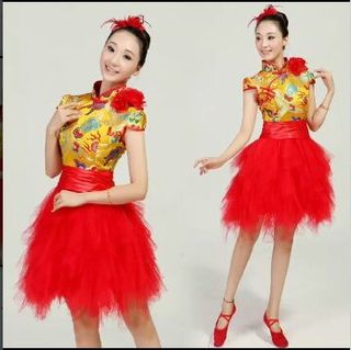 现代舞蹈服装成人演出服 蓬蓬裙女中国民族风旗袍2020新款短裙