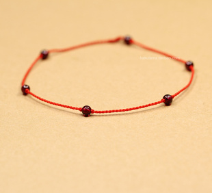 定制民族风0.8mm极细手编天然5a酒红石榴石脚链手绳