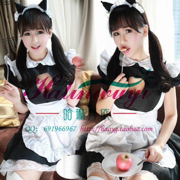 超萌荷叶边女仆猫耳女仆装 经典女仆 COSPLAY女装演出服 餐厅制服