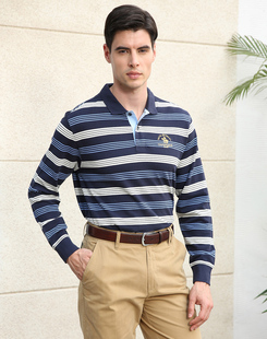 商务休闲春款 新品 圣大保罗品质男装 T恤PS14KT109 棉质条纹长袖