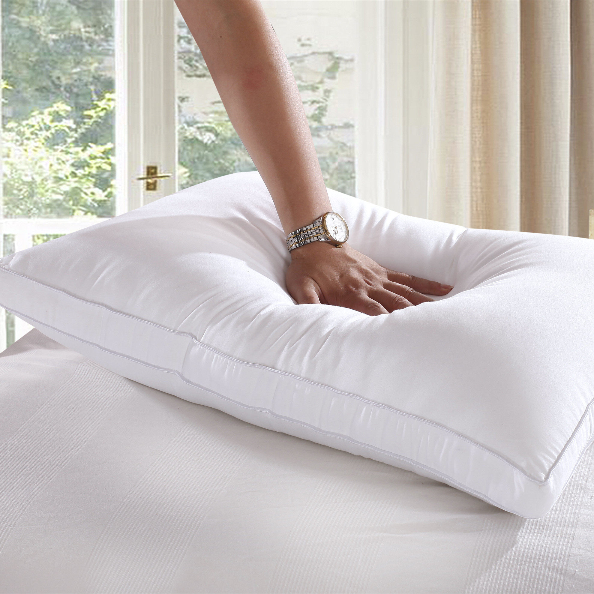 全棉五星酒店枕头超柔软高枕低枕舒适枕芯宾馆颈椎枕心贡缎羽丝绒