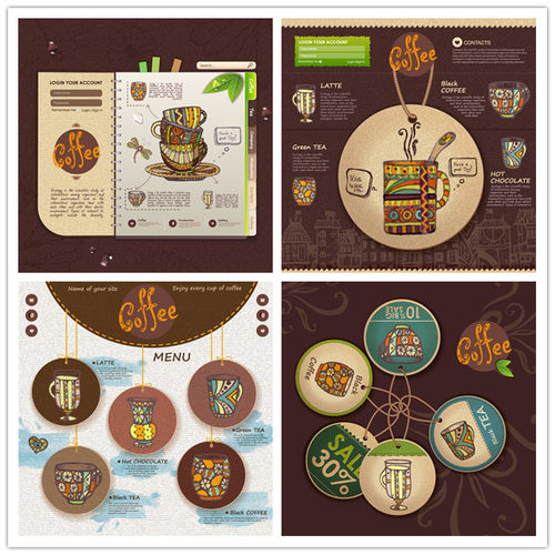 A0499矢量水彩风格咖啡店饭店茶菜单海报模板彩色花纹 AI设计素材