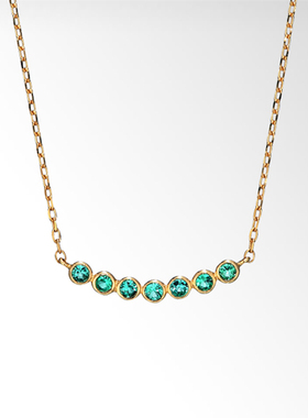 star jewelry日本代购排镶七颗天然祖母绿吊坠18K黄金项链横款