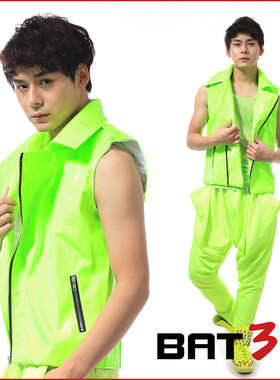 歌手潮男夜店荧光绿机车舞台衣服
