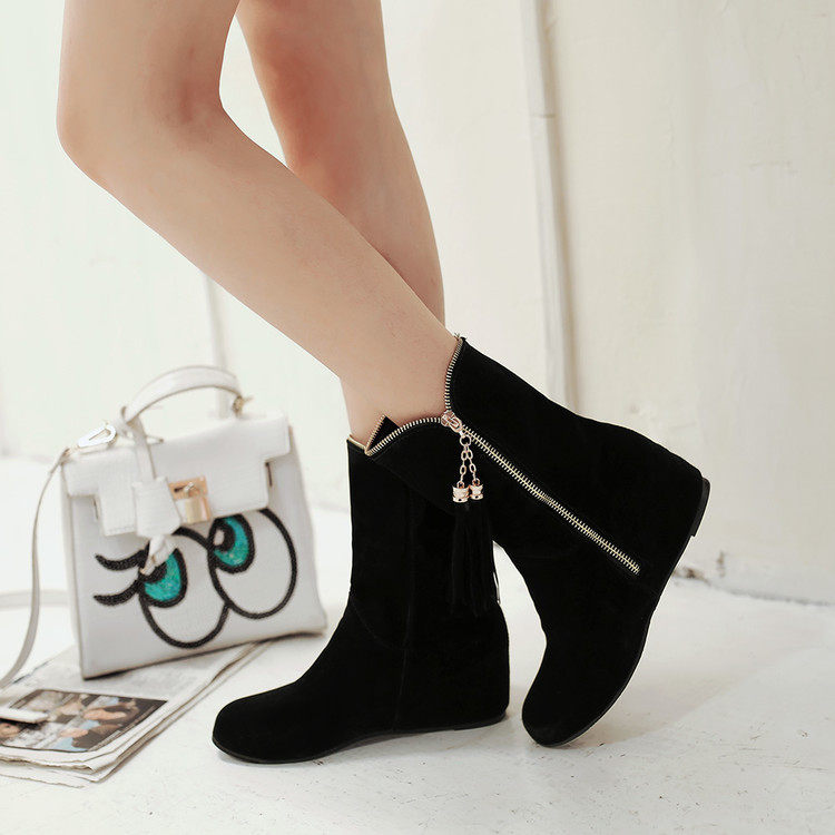 2019 Korean Edition Fringed boots The increase in Central boot Scrub Side zipper Single boots Autumn and winter Boots new pattern Women bootsin the Women's Shoes, Boots  category - from Buy2taobao.com to provide professional Taobao agent buy service