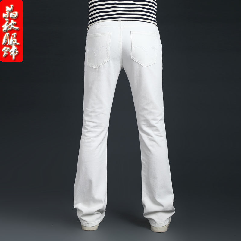 春秋新款男装牛仔微喇叭裤子 韩版潮弹力修身白色牛仔裤男 喇叭裤