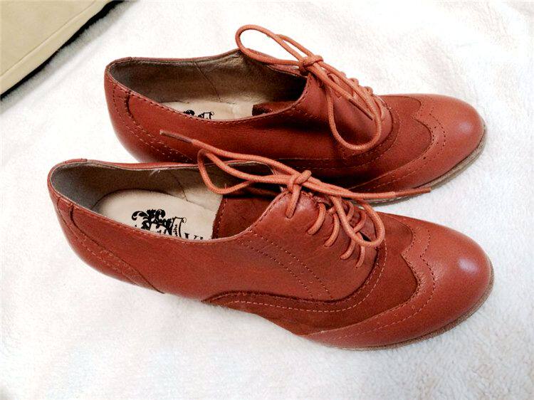 vme舞魅 英伦复古松糕底防水台牛皮系带低帮女鞋短靴裸靴vs2c1102