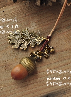 森系复古文艺范天然橡果项链