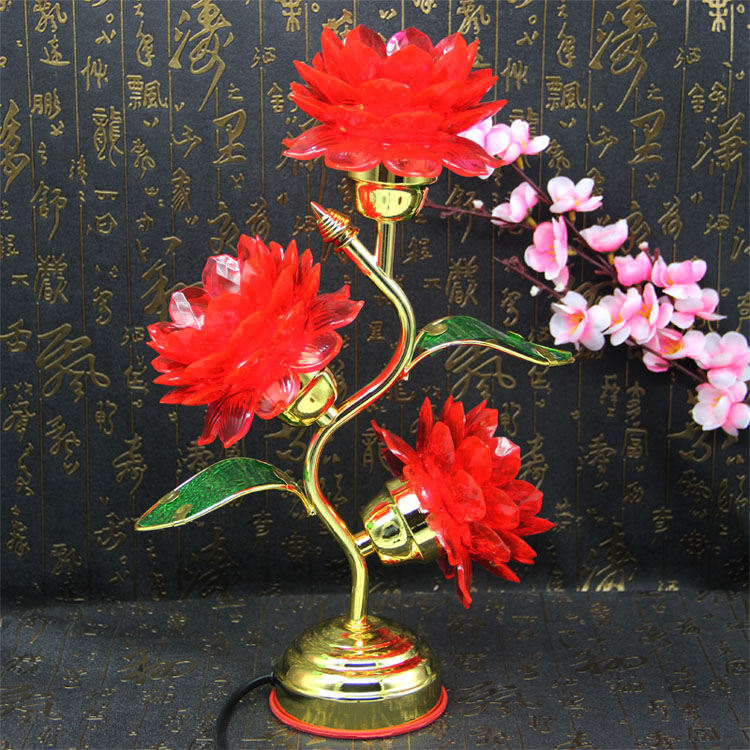 莲花灯长明灯红色莲花灯LED佛堂