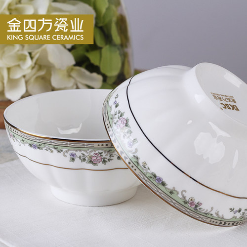 金四方唐山骨质瓷春满家园碗盘盆碟调羹勺子品锅家用搭配餐具套装 - 封面