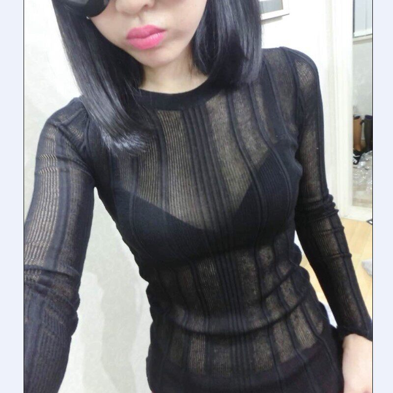 欧货时尚修身性感透视女潮针织衫