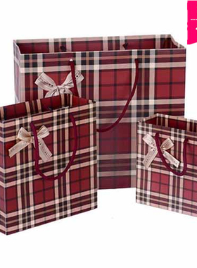 商务经典深红色底 咖啡色格子纹礼品袋 手提袋 礼物袋 纸袋回礼袋