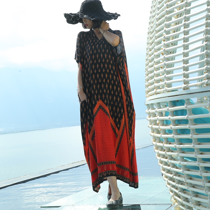 栾山/複古泰國民族風長裙超長寬松大碼旅行沙灘裙渡假大袍連衣裙在類目 女裝/女士精品, 連衣裙中 - 來自Buy2taobao.com提供專業的淘寶代購服務
