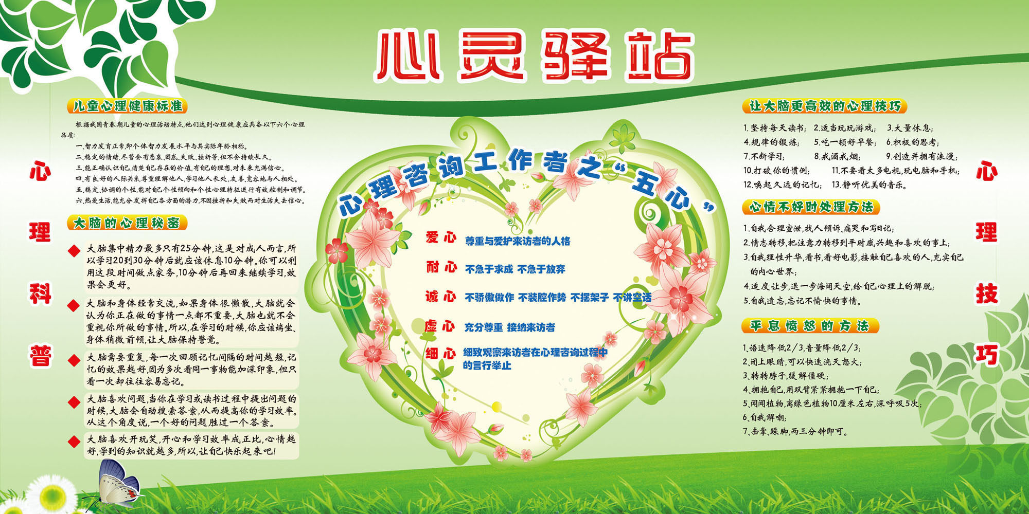 727海报印制展板写真喷绘贴纸590心灵驿站心理咨询室工作者之五心