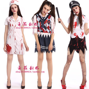 新款吸血鬼女护士服cosplay 万圣节服装女护士女僵尸服鬼学生服