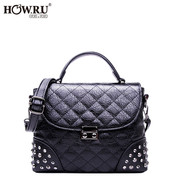 Rhombic 2015 fall handbags soft cover type rivet laptop Messenger bag Korean casual Pu bag