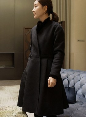 k417韩国女装代handmade羊毛裙式中长毛呢秋冬女大衣连衣裙现货