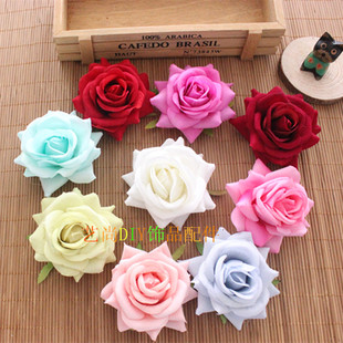 仿真大卷边玫瑰花 绢布花头花朵 DIY无底托 鞋子帽子婚庆饰品 8cm