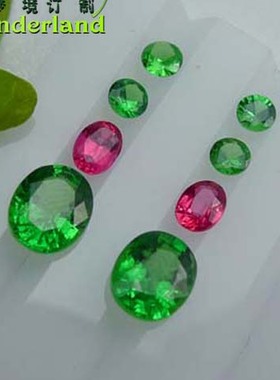 天然无处理沙弗莱翠绿色石榴石+尖晶石鸽血红色项链吊坠耳环裸石