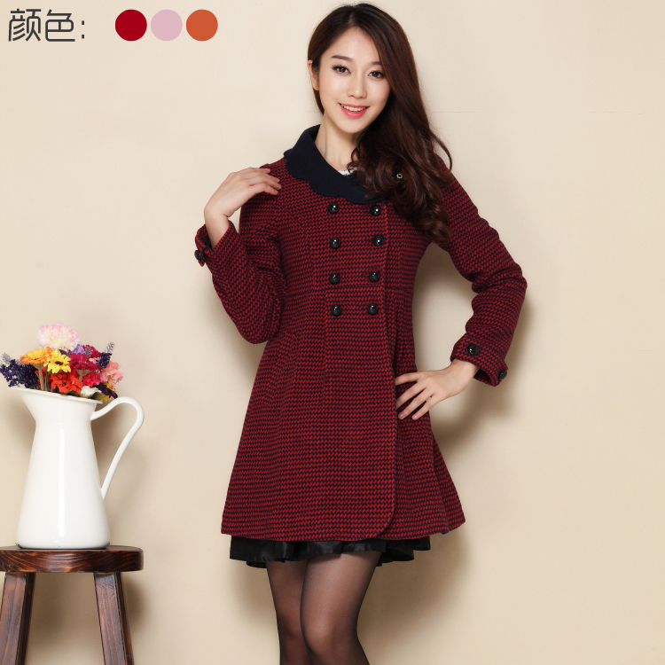 国内撤柜依言优雅翻领呢料小格子