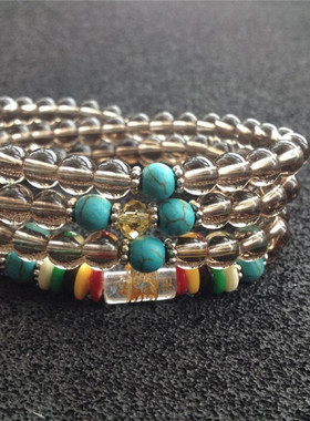 茶色白色水晶手链石榴石手链108颗佛珠手串多圈情侣款佛珠手链