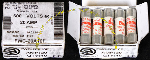 Bussmann FWC-20A10F 10x38 20A 内芯纯银熔断丝 保险丝  25A 32A