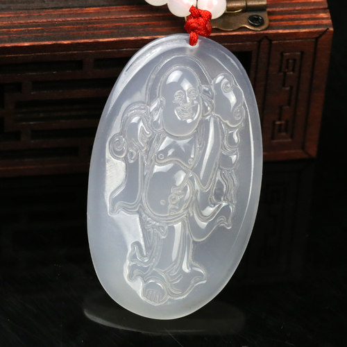 天然A货玉佛玉吊坠 弥勒佛女款玉项链 笑佛公平安佛女士玉佩正品