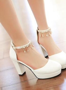 缺码处理 红色女鞋婚鞋粗跟高跟鞋红色凉鞋大码凉鞋 42码  QM