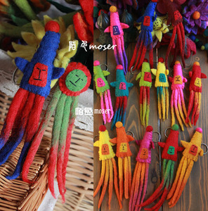 人在囧途。尼泊尔纯手工戳戳乐羊毛毡章鱼钥匙扣包包挂饰挂件