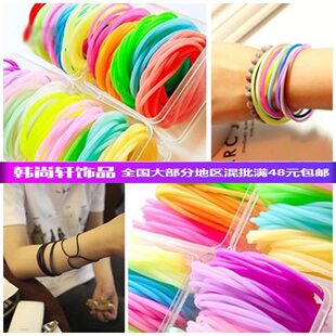 夜光硅胶手环皮套发圈夜店糖果荧光色皮圈头绳皮筋发绳头饰品货源
