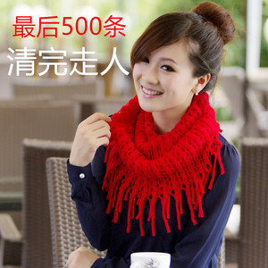 2019韩版秋冬套头毛线围脖流苏女士两用小网巾镂空纯色保暖包邮