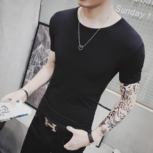 男士纯色短袖t恤体恤白色黑色修身紧身打底衫夏季男装潮半袖衣服