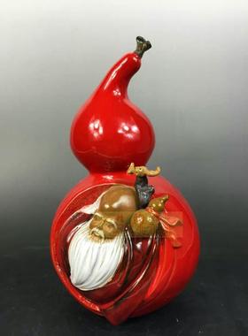 陶瓷石湾公仔风水寿星葫芦摆件