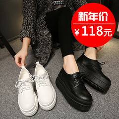 Increased slope within the spring of 2016 small white shoes with platform shoes shoes platform Lok Fu tied round head with white women shoes